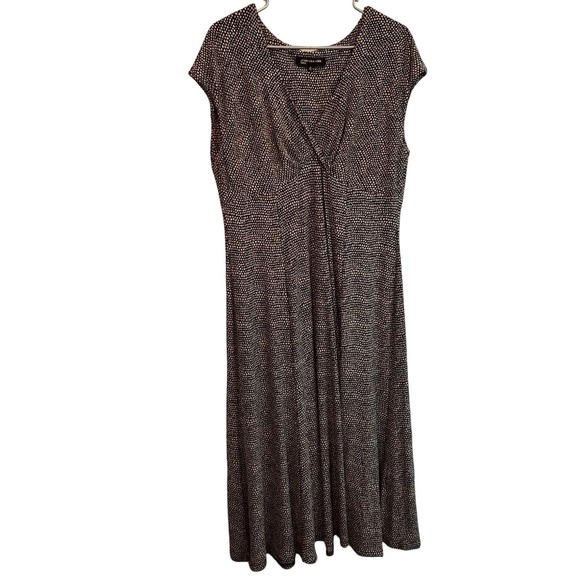 Jones New York Dresses & Skirts - Jones New York Vintage Brown White Dot Print V Neck Cap Sleeve Midi Dress Sz 16